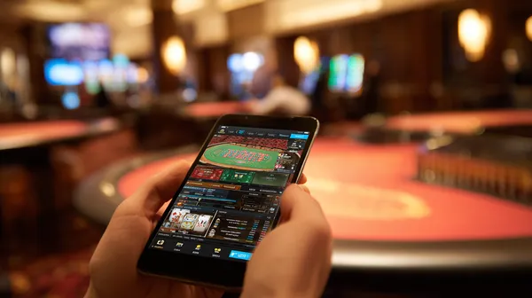 A young woman relaxing with her phone while dynamic casino elements float around her, illustrating the smooth mobile experience offered by the GT998 app.